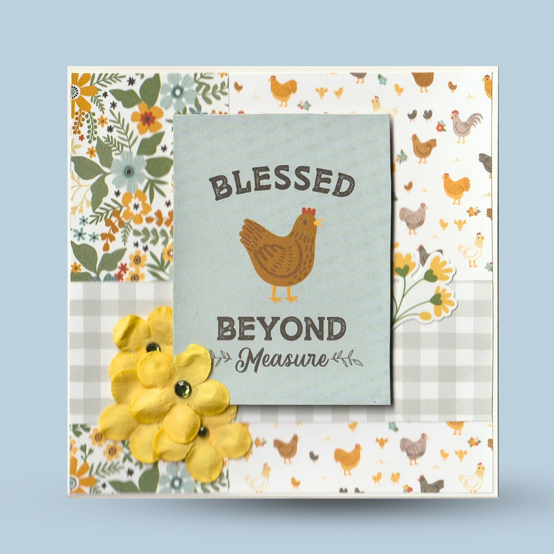 Greeting card 15x15: Hens "Blessed..."