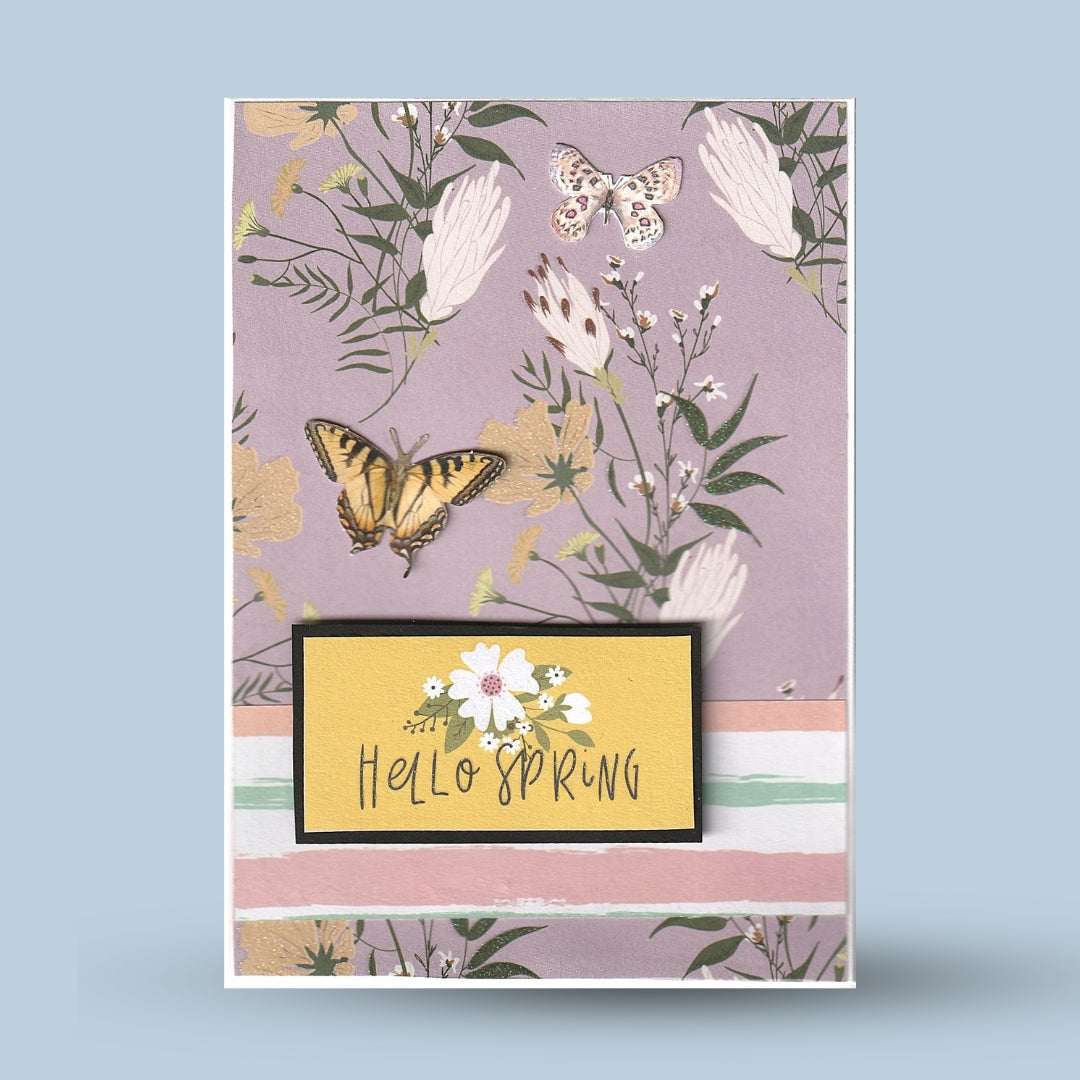 Greeting card A6: "Hello spring", purple
