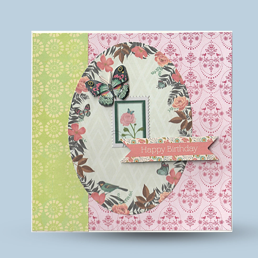 Greeting card 15x15: "Happy birthday", butterfly