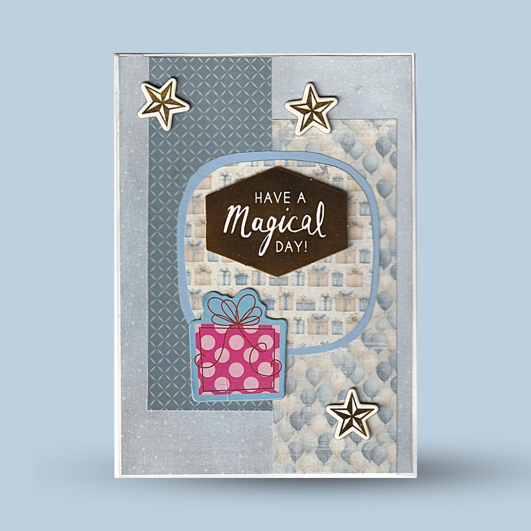 Greeting card A6: "Have a magical day" blue