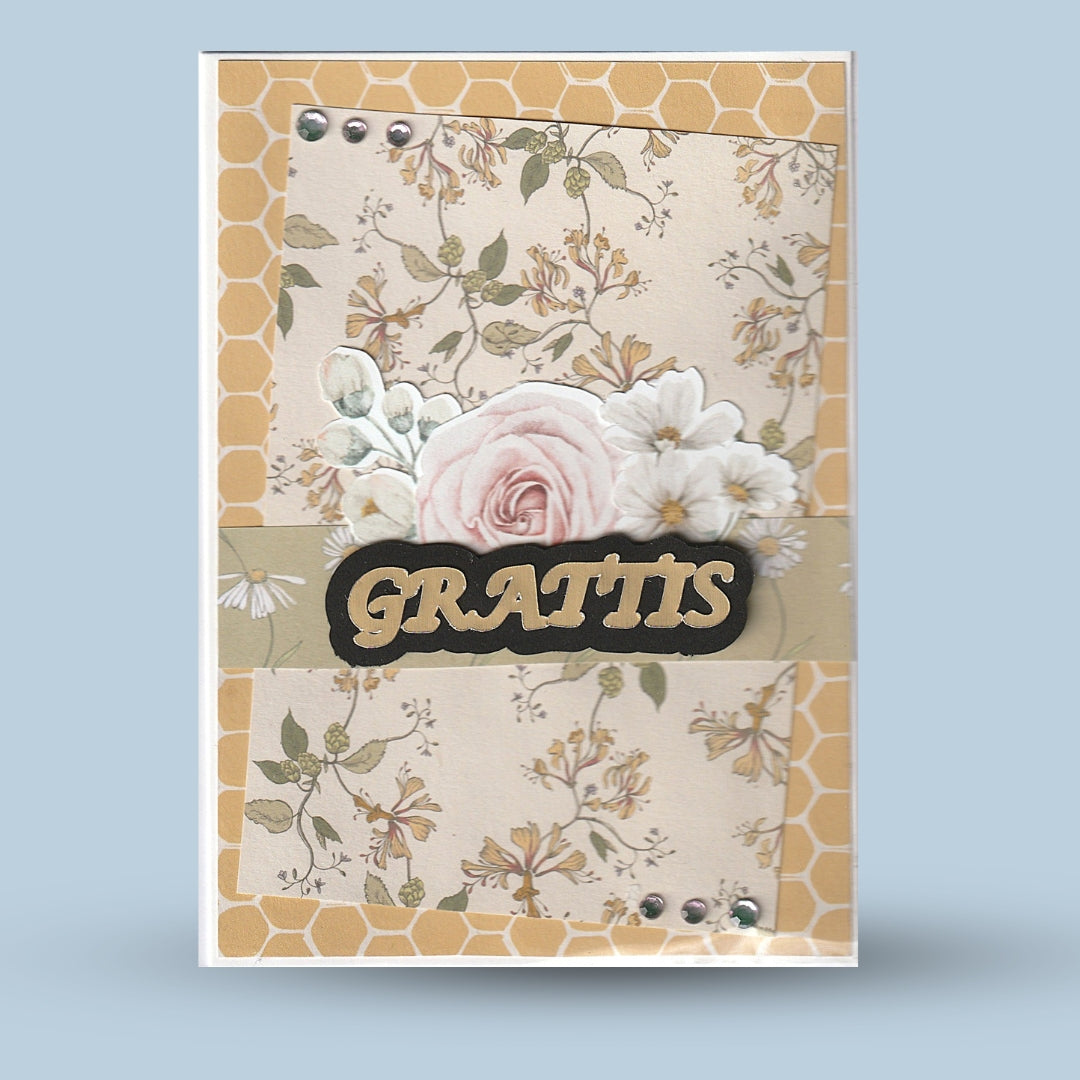 Greeting card A6: "Congratulations", yellow, flower