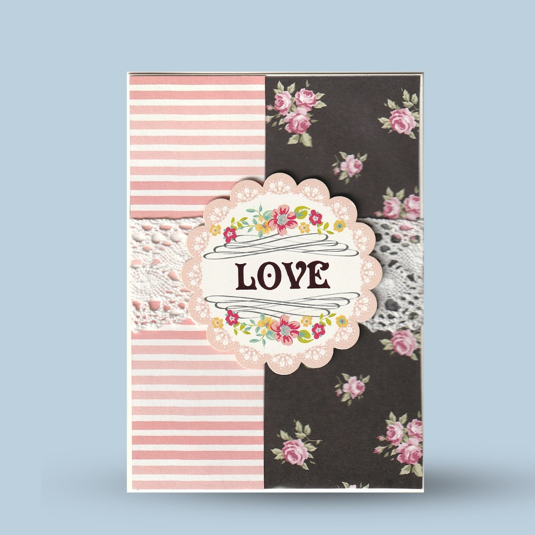 Greeting card A6: "Love", pink, black