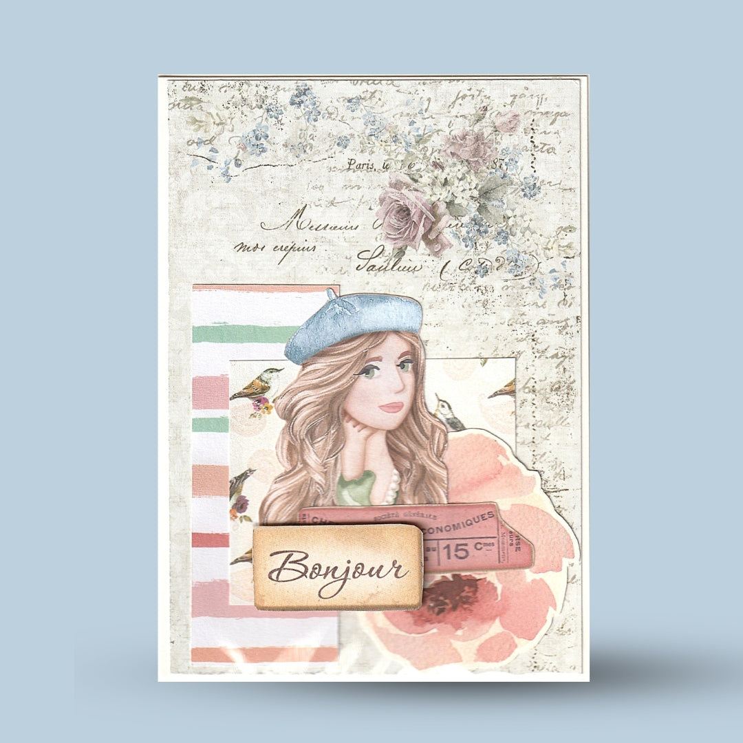 Greeting card A6: "Bonjour"
