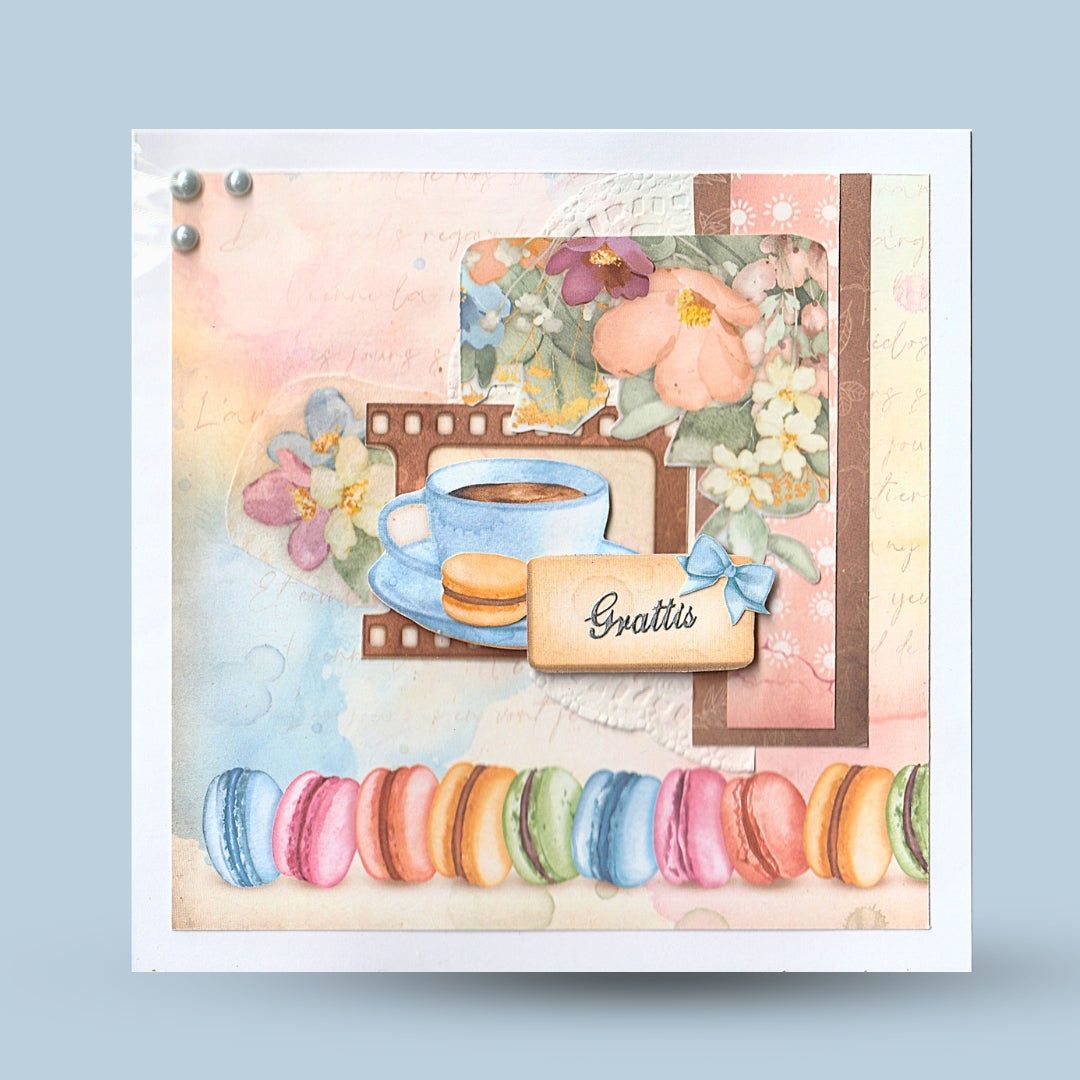 Greeting card 15x15: "Congrats", Pink, coffee break