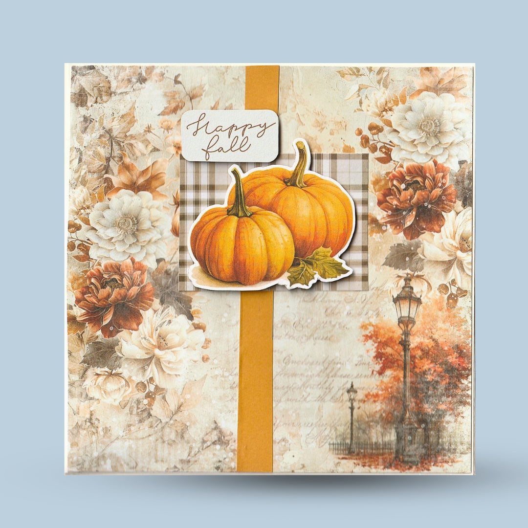 Greetings card 15x15: Floral, pumpkin