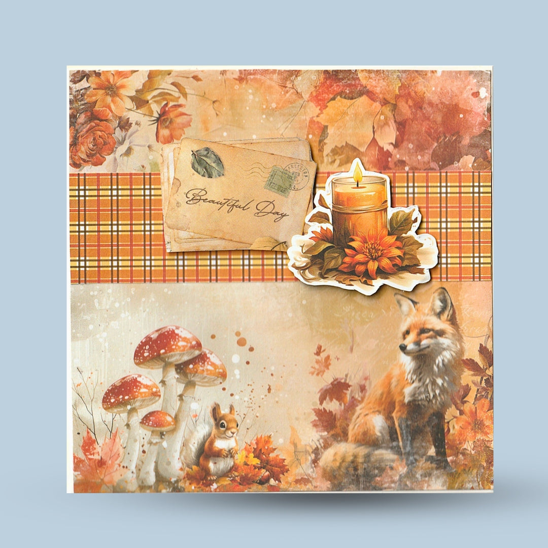 Greeting card 15x15: Candle, fox