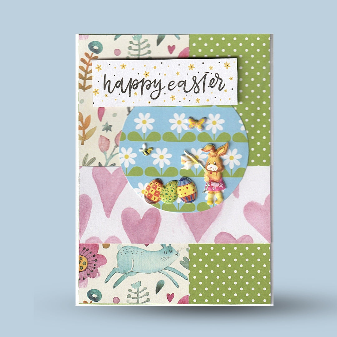 Greeting card A6: "Happy easter", rabbit