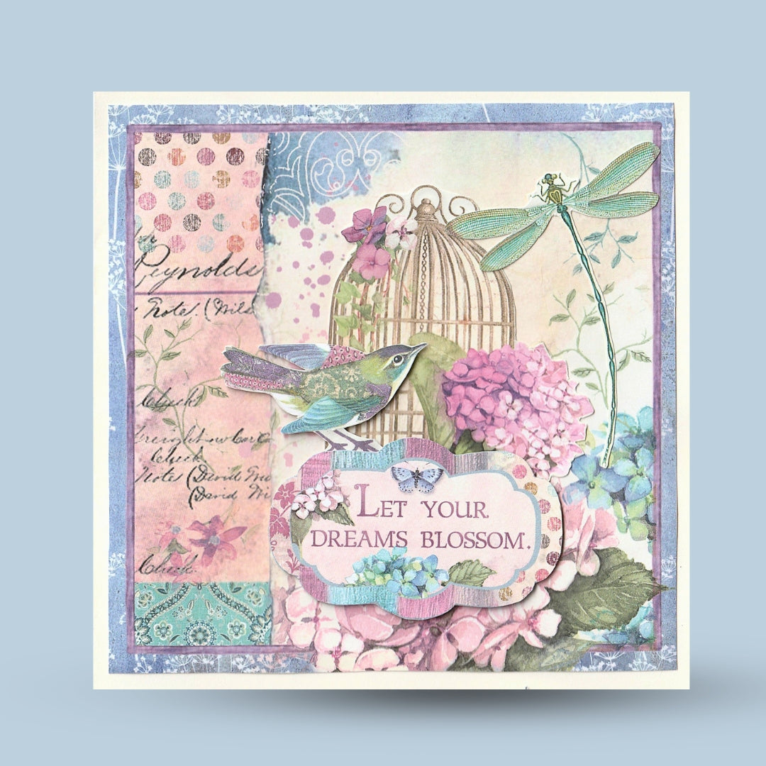 Greeting card 15x15: Summer, bird, cage