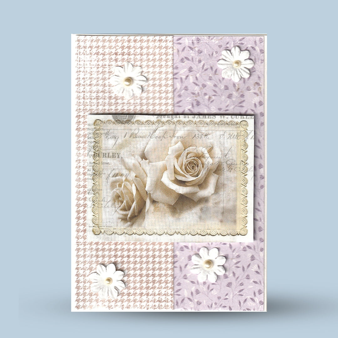Greeting card A6: Pink, purple, flowers