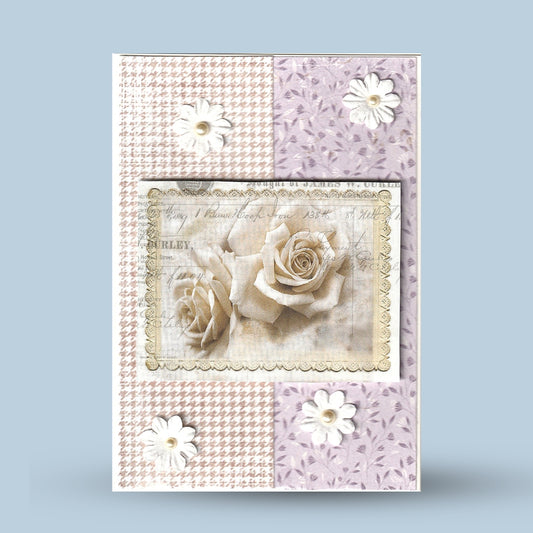 Greeting card A6: Pink, purple, flowers