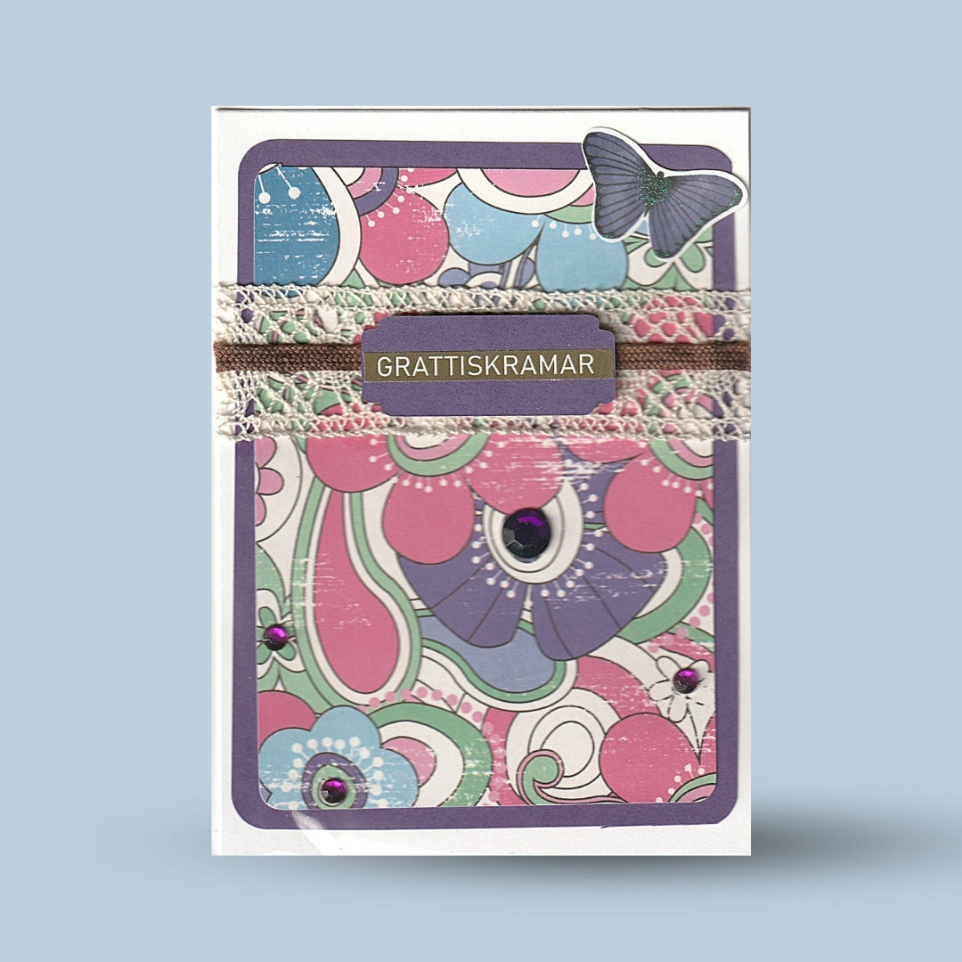 Greetings card A6: "Congrats hugs", purple, butterfly