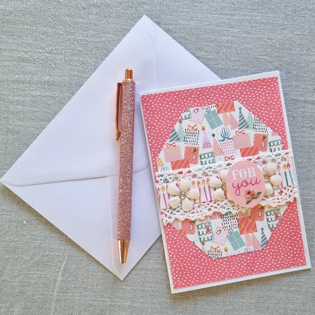 Gratulationskort A6: "For you", rosa
