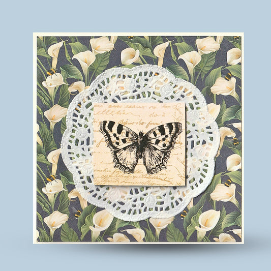 Greeting card 15x15: Lilies, butterfly
