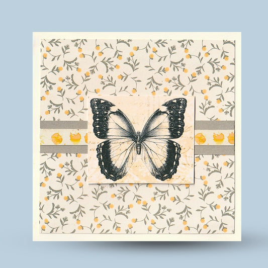 Greeting card 15x15: Butterfly, yellow, white