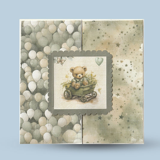 Greeting card 15x15: Bear in car