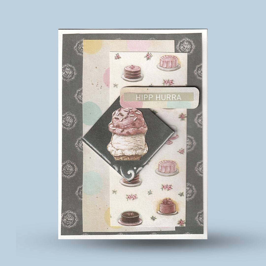 Greeting card A6: "Hooray", ice cream