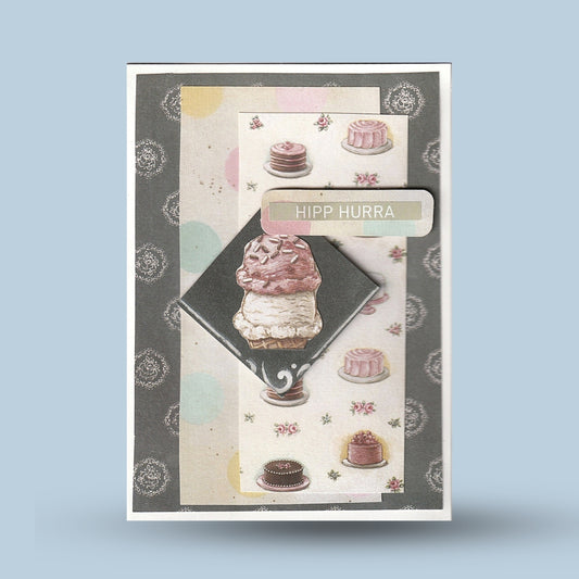 Greeting card A6: "Hooray", ice cream