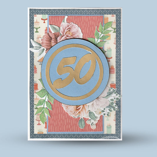 Greeting card A6: 50 years, flowers