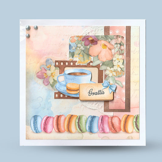 Greeting card 15x15: "Congrats", Pink, coffee break