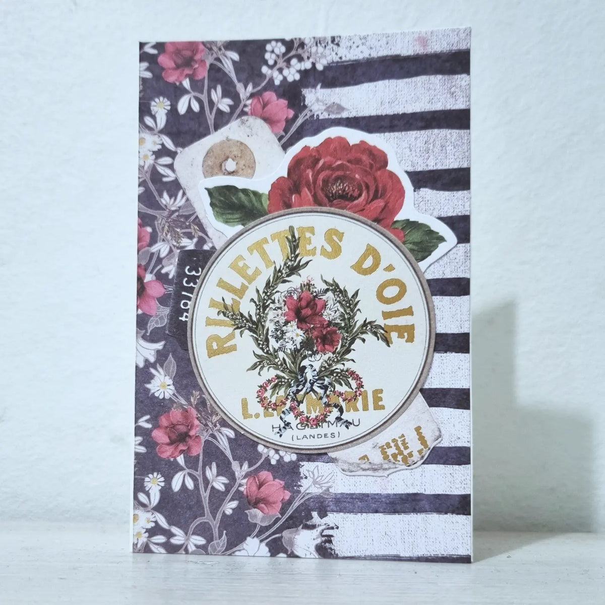 Handgjort gratulationskort, storlek 7x11 cm, ros