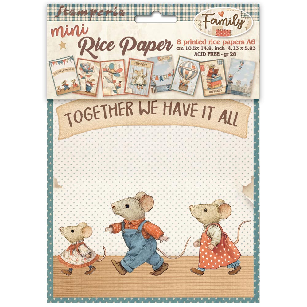 Printed Mini Rice paper A6 8 sheets for Art and Craft - Family