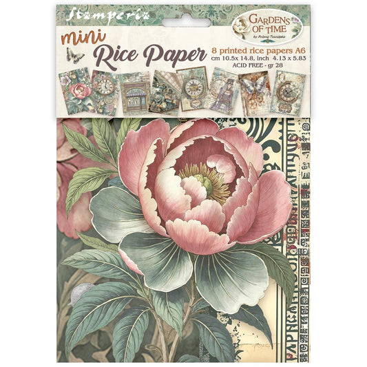 Printed Mini Rice paper A6 8 sheets for Art and Craft - Gardens of Time