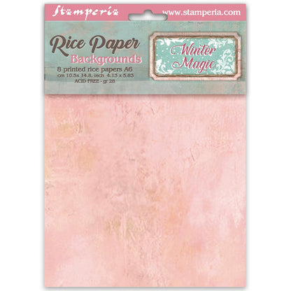 Printed 8 Rice paper A6 backgrounds selection for Art and Craft - Winter Magic